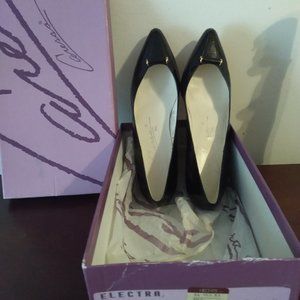 CARESSA Electra women Shoes Black Kid Leather made in SPAIN Heels 8.5N Vintage